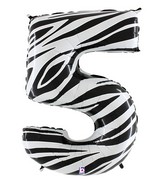 40" Zebra Foil Shape Polybagged Number 5 Balloon
