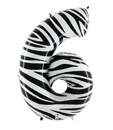 40" Zebra Foil Shape Polybagged Number 6 Balloon