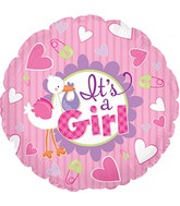 9" Airfill Only It's A Girl Stork Self Sealing Valve Foil Balloon