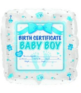 18" Baby Boy Birth Certificate Foil Balloon