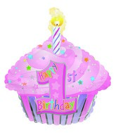 22" 1st Birthday Girl Cupcake Foil Balloon