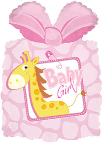 25" It's a Girl Present with Giraffe Packaged Balloon