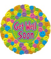 18" Get Well Soon Smiley Faces Balloon