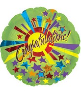 17" Congratulations Green Star Burst Packaged Balloon