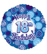 18" Happy 18th Birthday Blue Dazzeloon Balloon