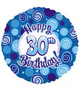 18" Happy 30 Birthday Blue Dazzeloon Balloon