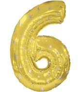 38" Gold Sparkle Six Jumbo Number Balloon