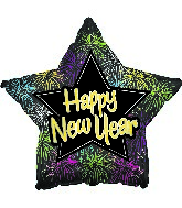 18" Happy New Year Fireworks Star Balloon