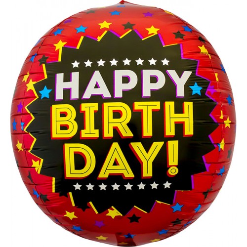 17" Happy Birthday Red Stars Sphere Foil Balloon