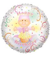 18" Baby 1st Birthday Girl Balloon