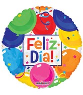 18" Feliz Dia Colorful Balloons Gellibean Balloon (Spanish)