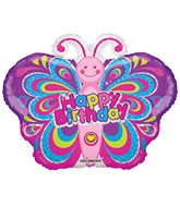 12" Airfill Only Happy Birthday Colorful Butterfly Balloon