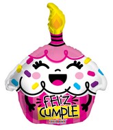 18" Feliz Cumple Cupcake Rosa Shape Balloon (Spanish)