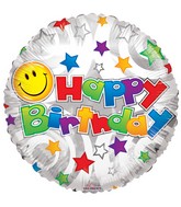 18" Birthday Smiley White Balloon