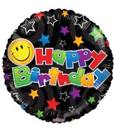 18" Birthday Smiley Black Balloon
