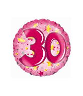 18" Pink Stars and Swirls Number 30 Balloon