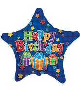 18" Happy Birthday Presents Royal Blue Star Balloon