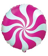 18" Round Candy Peppermint Swirl Fuschia Foil Balloon