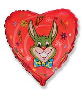 18" Red Heart Olive Green Rabbit Head Mylar Balloon