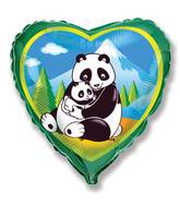 18" Pandas Heart Mylar Balloon