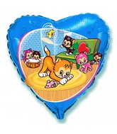 18" Blue Heart Funny Little Cats Balloon