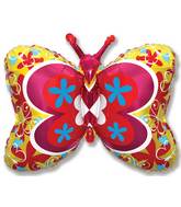 35" Yellow Deco Butterfly Foil Balloon