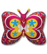 35" Red Deco Butterfly Foil Balloon