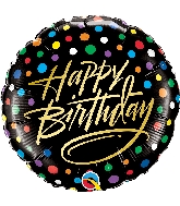18" Birthday Gold Script Dots Foil Balloon