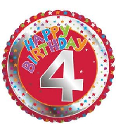 18" Children's Milestone "4" Happy Birthday Foil Balloon