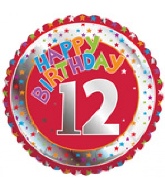 18" Children's Milestone "12" Happy Birthday Foil Balloon