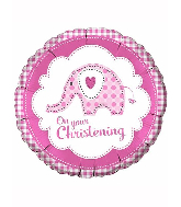 18" Baby Ele Christening Pink Foil Balloon
