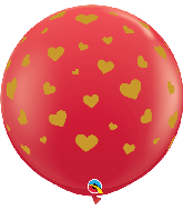 36" Random Hearts Red (2 Per Bag) Latex Balloons