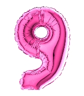 7" Airfill (requires heat sealing) Number Balloon 9 Fuschia