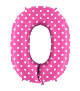 40" Foil Shape Balloon Number 0 Pink Fuchsia Dots