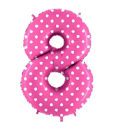 40" Foil Shape Balloon Number 8 Baby Pink Dots