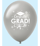 11" Congrats Grad Latex Balloons 25 Count Silver