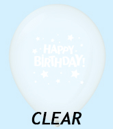 11" Happy Birthday Stars Latex Balloons Clear (25 Per Bag)