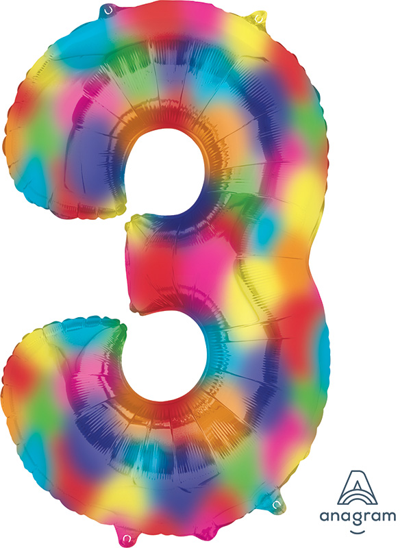 34" Anagram Brand Number 3 Rainbow Splash Foil Balloon