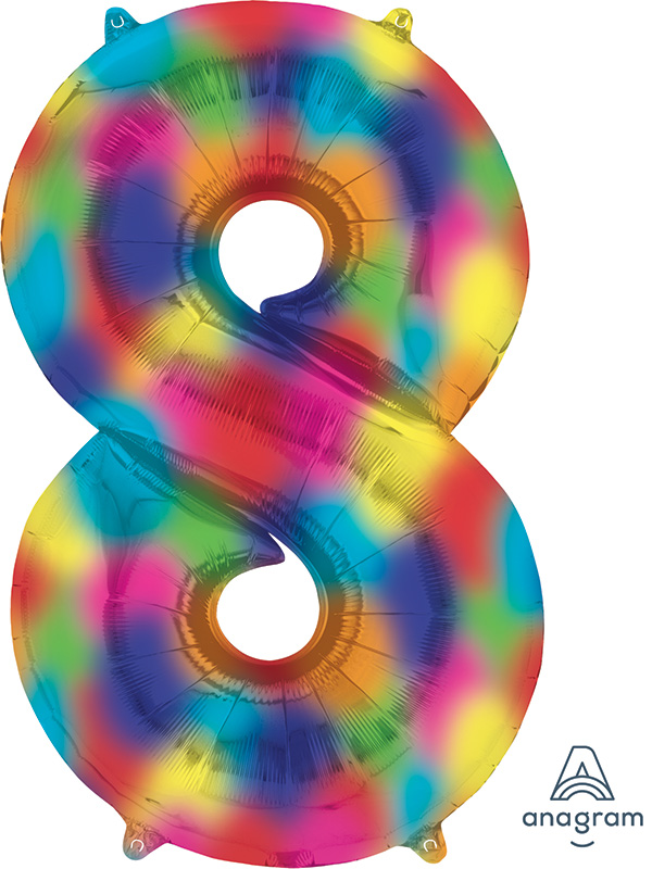 34" Anagram Brand Number 8 Rainbow Splash Foil Balloon
