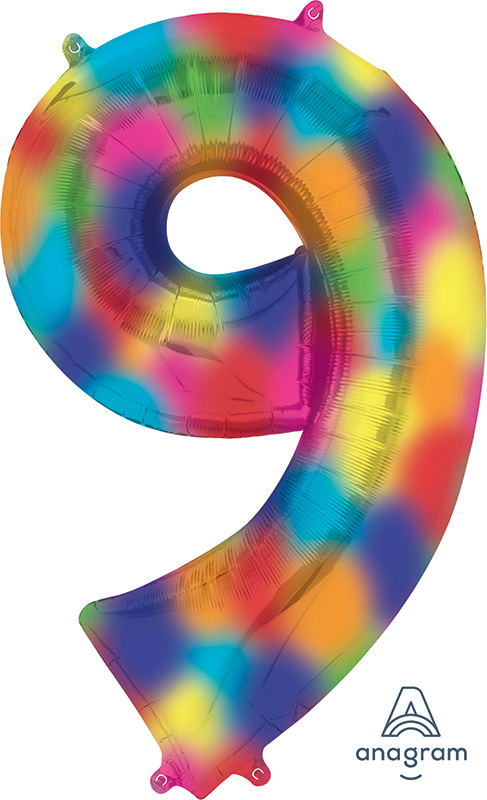 34" Anagram Brand Number 9 Rainbow Splash Foil Balloon