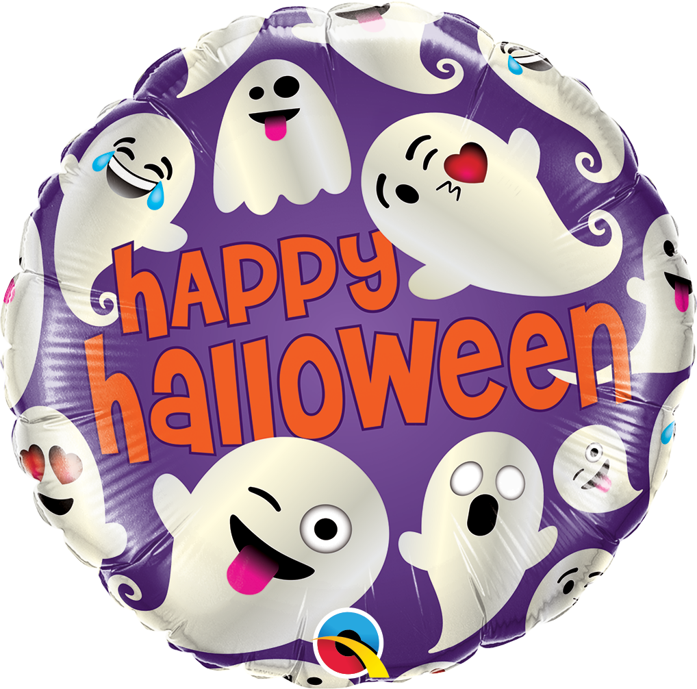 18" Round Halloween Emoticon Ghosts Foil Balloon | Bargain Balloons