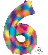 34" Anagram Brand Number 6 Rainbow Splash Foil Balloon
