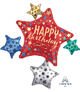 35" Jumbo Birthday Satin Star Cluster Foil Balloon
