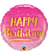 18" Round Birthday Gold & Pink Foil Balloon