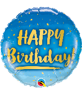 18" Round Birthday Gold & Blue Foil Balloon