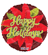 18" Happy Holidays Poinsettia Holographic Foil Balloon