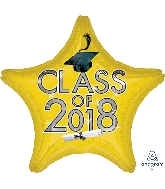 18" Graduation Class of 2018 - Yellow Star Shape Foil Balloon