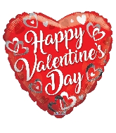 18" Happy Valentine's Day White Hearts Foil Balloon