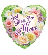 18" God Bless You Mom Flowers Foil Balloon