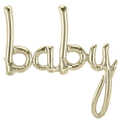 34" Airfill Only Baby Script - White Gold Script Word Foil Balloon